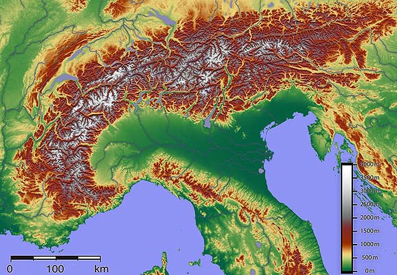 Topografische Karte der Alpen